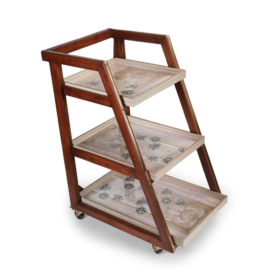 Antique Lotus Three Tier Trolley
