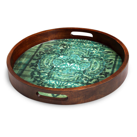 Antique Motif Round Wooden Tray - Artychoke