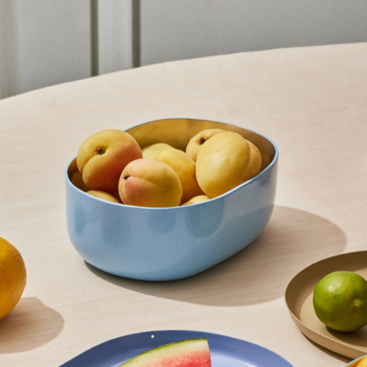 Steel Blue Celestique Bowl with peaches