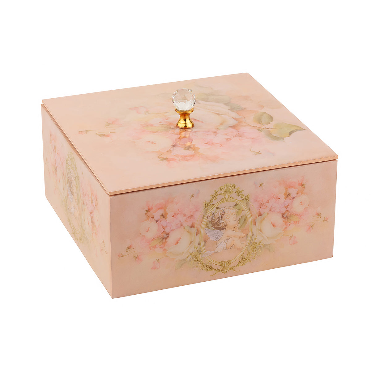 soft pink vintage roses, baby cherubs, and ornate gold frames Glossy Square Box