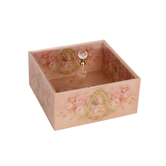 Cherubs Keepsake Glossy Clear Box Square pink vintage Box - Artychoke