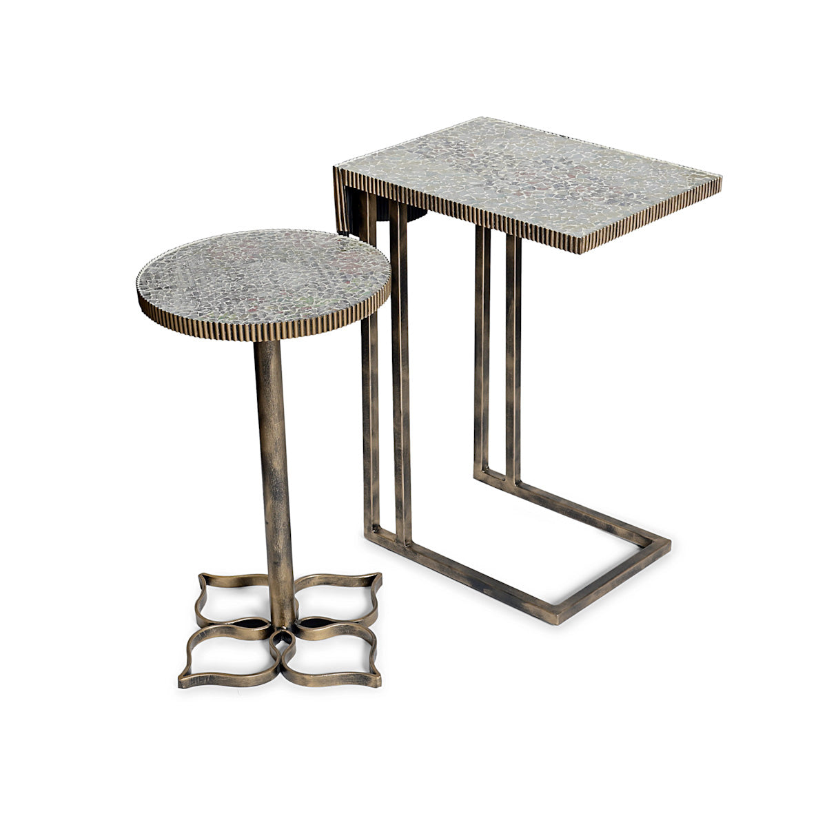 Metal & Wood Small Mosaic Rustic C Table for living room