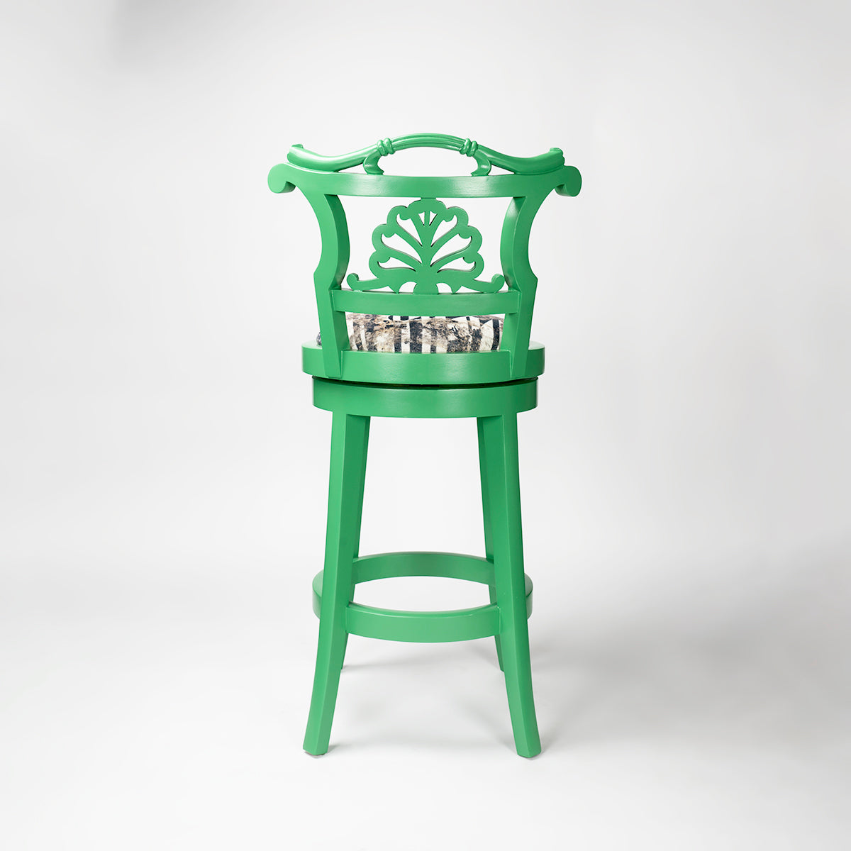 Swivel Green Bar Chair 360 degree rotating seat, an angular curved back seat