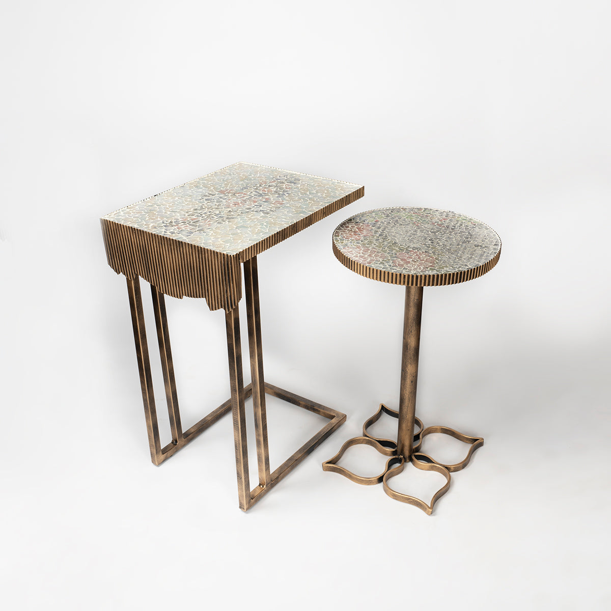 White Floral Mosaic Rustic floral C tables for living room