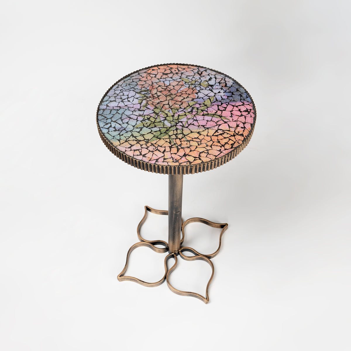 Colorful Floral Mosaic Petal Eclectic round table for living room