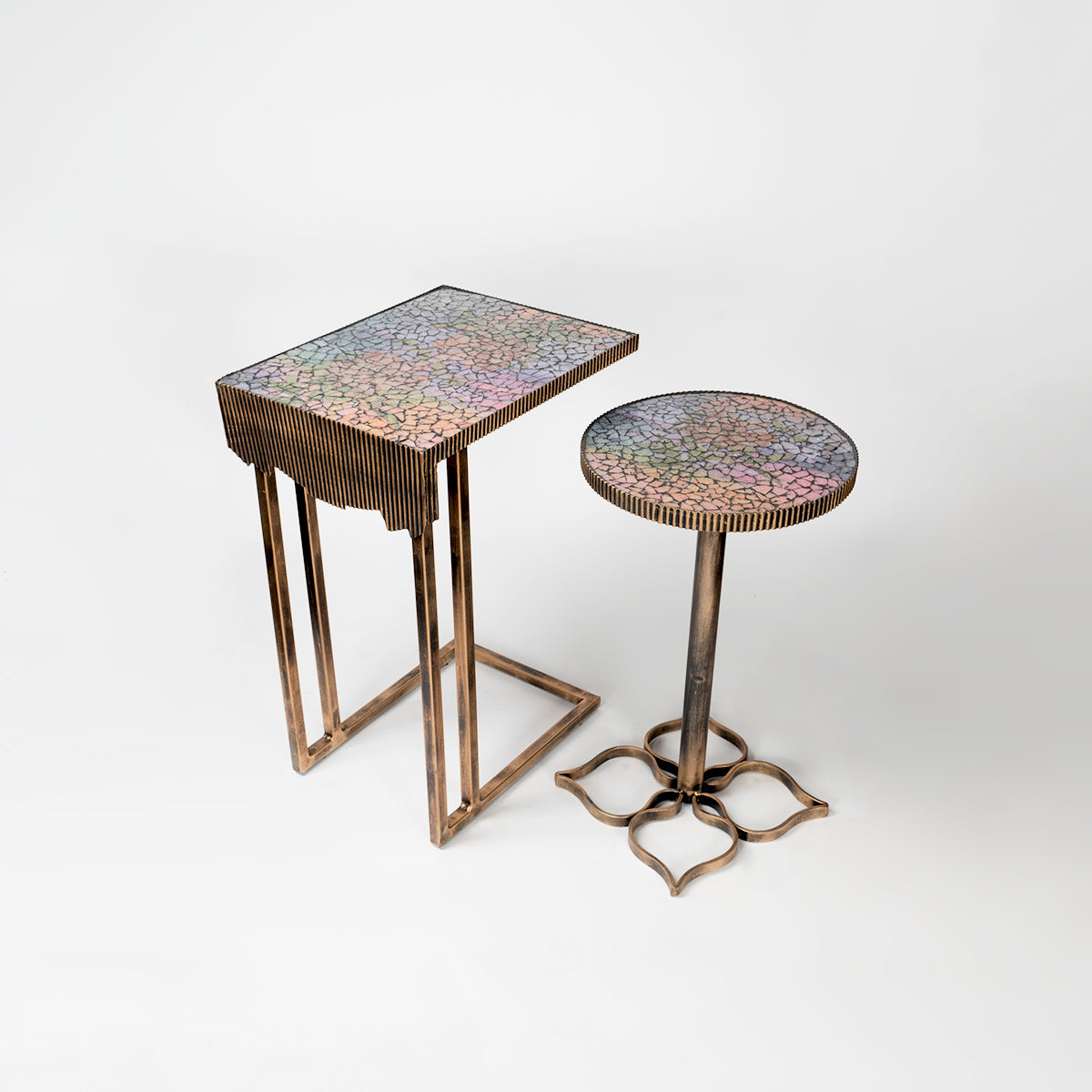 Long Lasting metal in gold gilding & Colorful floral mosaic Petal Eclectic Round Tables for any Room