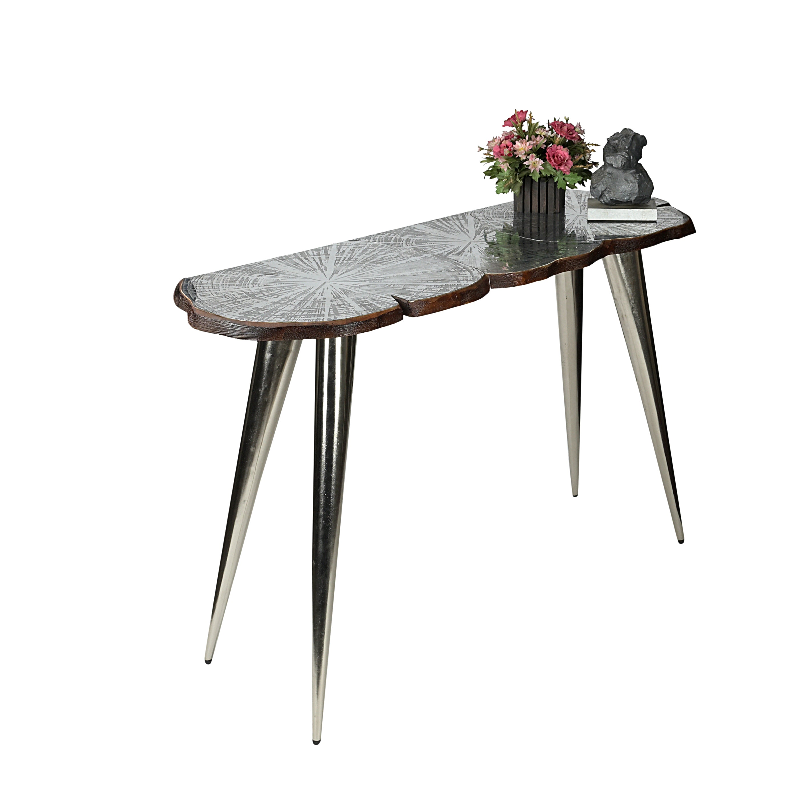 Etched Lotus Leaf Metal Console