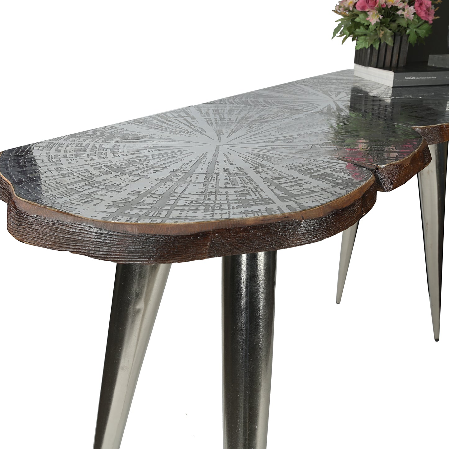 Etched Lotus Leaf Metal Table Top