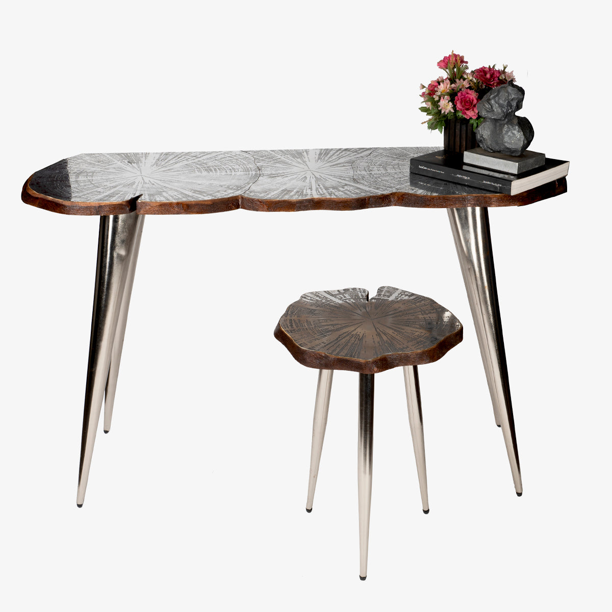Eclectic fusion Modern living room Lotus Leaf design table with matching stool
