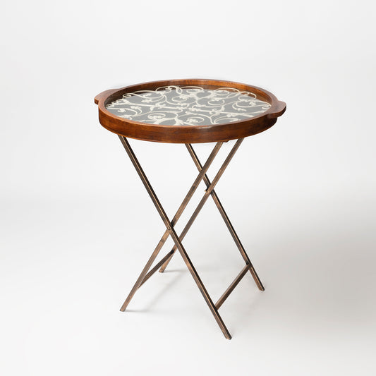 Round Metalwork Butler Table with folding tray stand