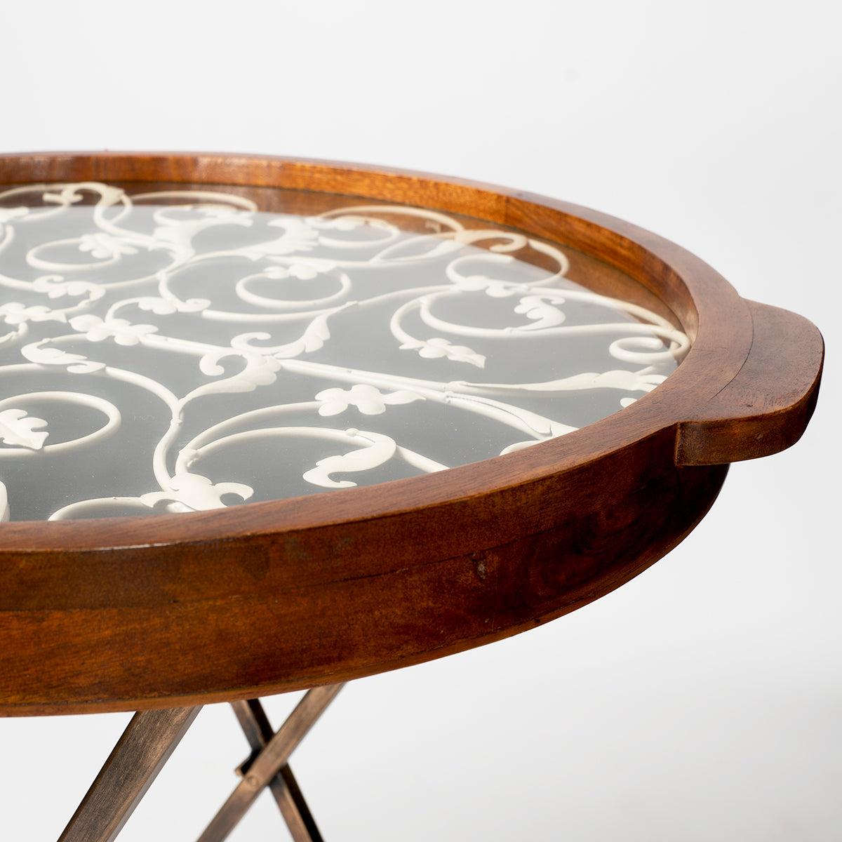 Wooden Round Metalwork Butler Table - Artychoke