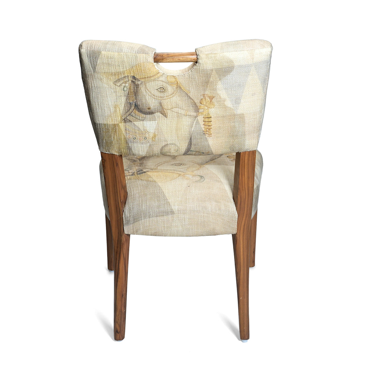 Back Side Eli Sepia Chair Teak Wood with a majestic elephant