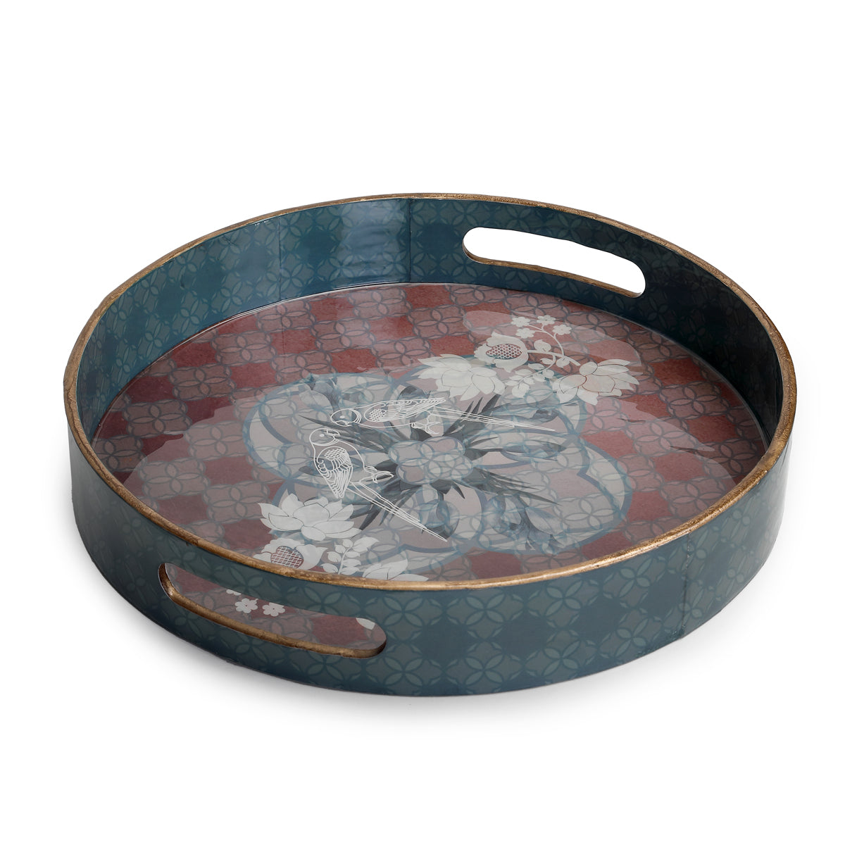 Dusky Harmony Round Wooden Glossy Tray perfect for Serving Snacks