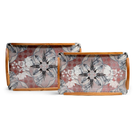 Set of two Dusky Harmony Wooden Trays - Artychoke