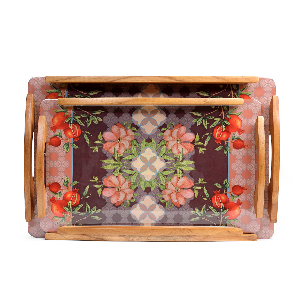 Set of two Granatum Wooden Trays with beautiful floral artwork