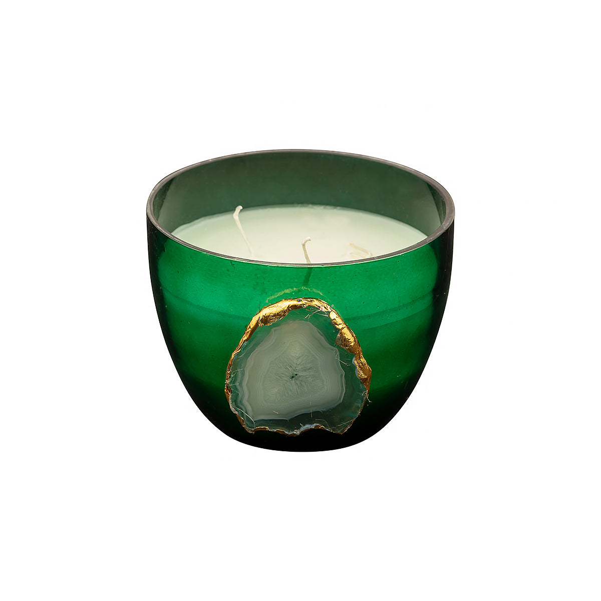 Green Verdant Agate Glow Candles with natural agate stone