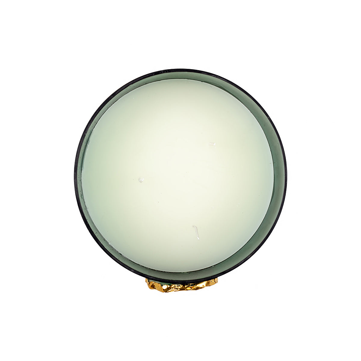 Top View of a Three wick Green Candle with white scented wax
