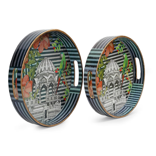 Haveli Eclectic Round Glossy Tray - Artychoke