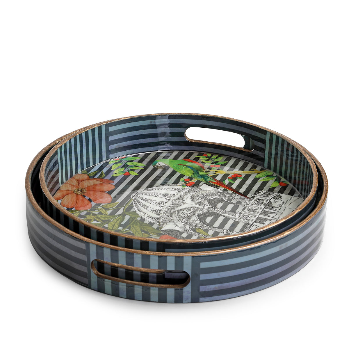 Tradition & Artistry Haveli Eclectic Round Wooden Glossy Tray
