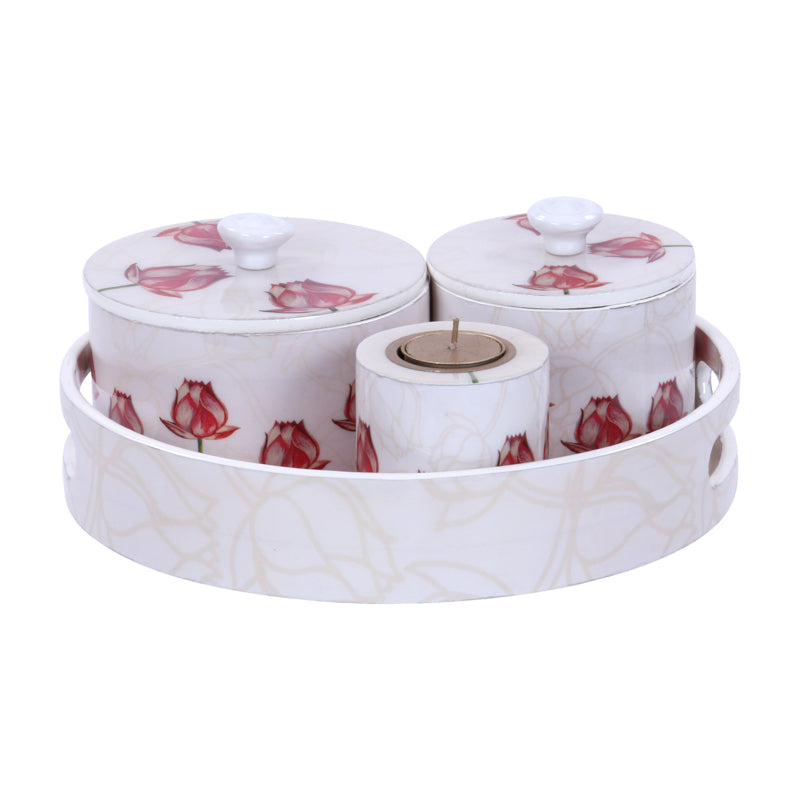Ivory Lotus Box Set: Includes Tray, 2 boxes & Candle Votive