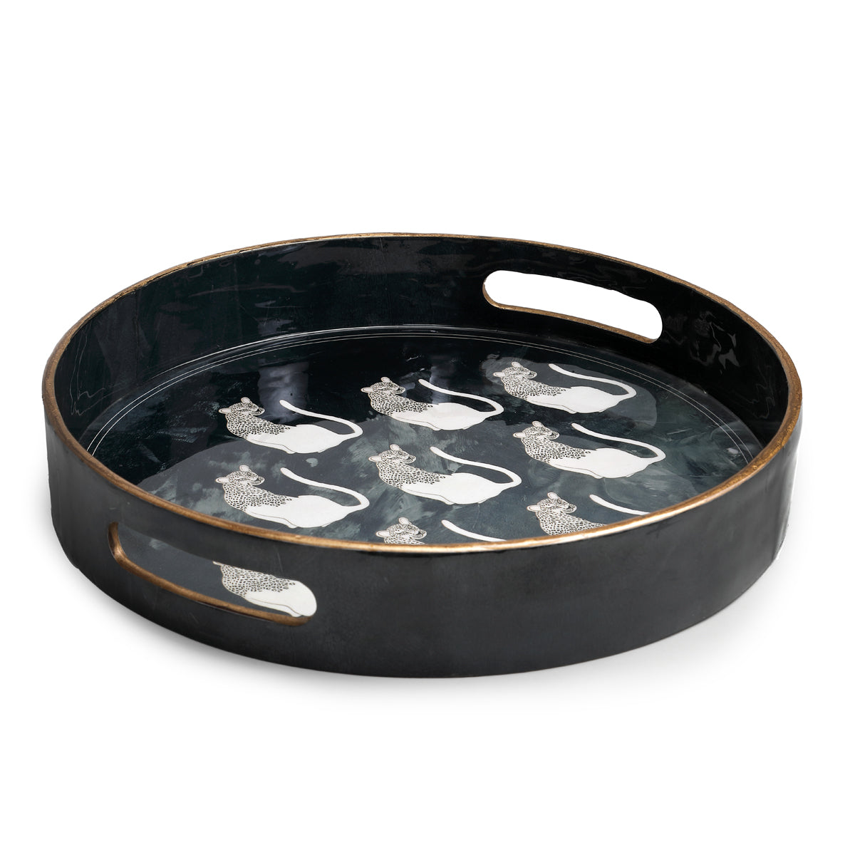 Jaguar deep black round glossy tray