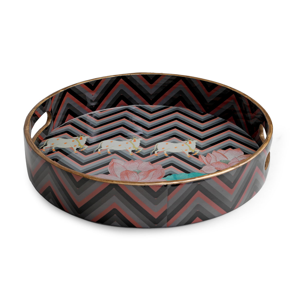 Round Lotus Stride Wooden Tray