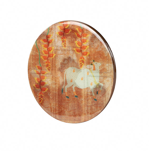 Wooden Pichwai Orange Round Coasters
