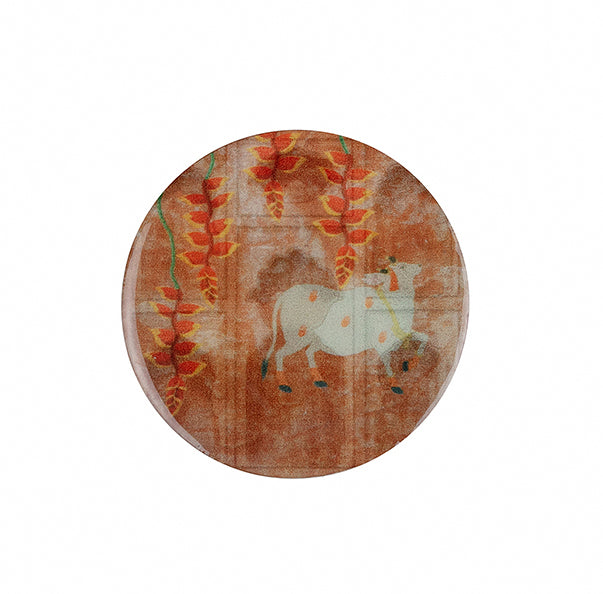 Pichwai Orange Round Coasters (Set of 4)