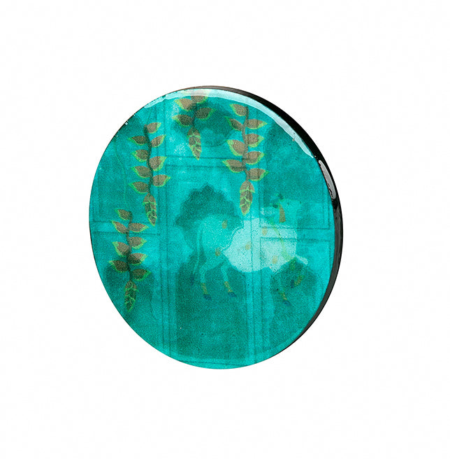 Buy Pichwai Nandi Teal Round Coasters