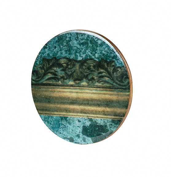 Wooden Blue Grey Carved Cement Round Coasters