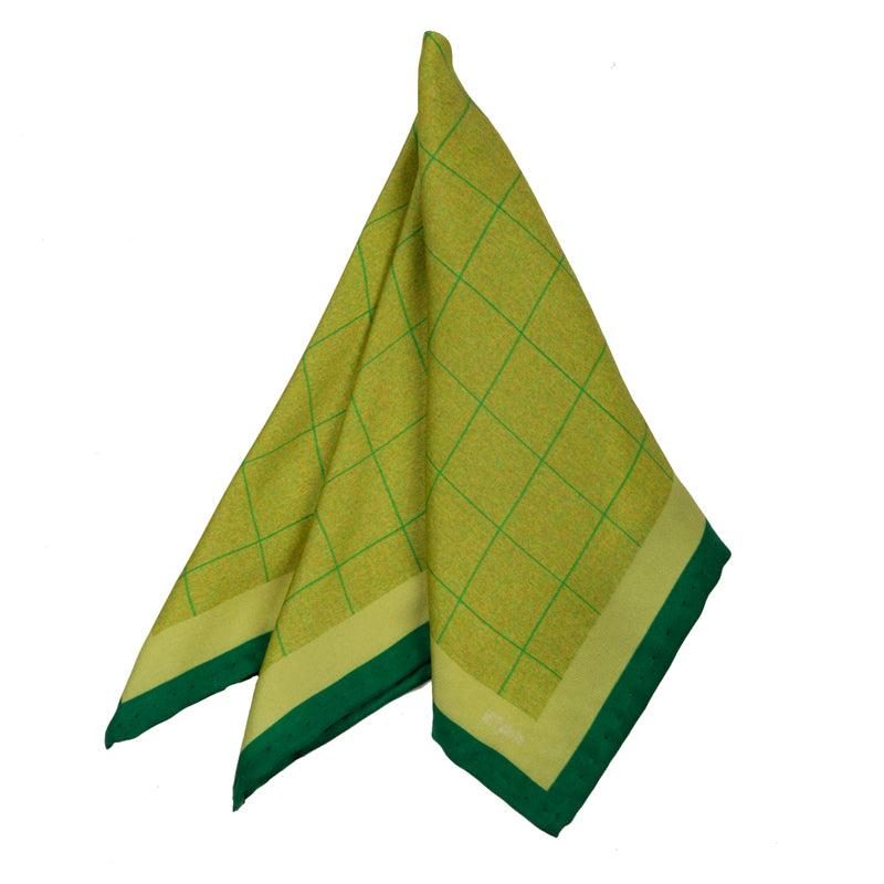 Moss Check Pocket Square with darker green checks high-quality fabric
