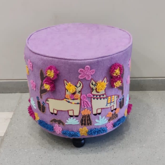 Lilac Color Applique Llama Stool