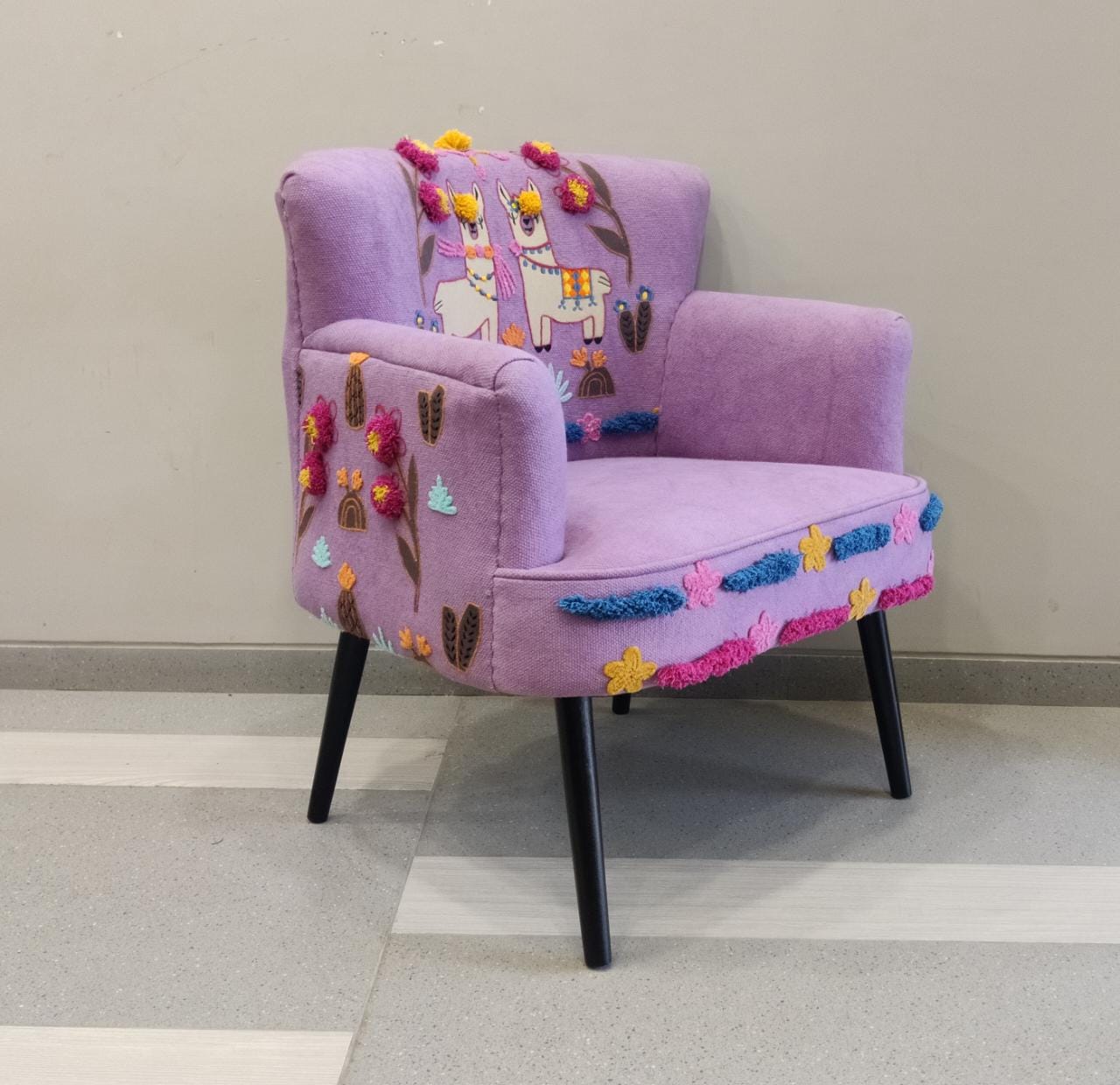 Lilac Color Applique Llama Chair