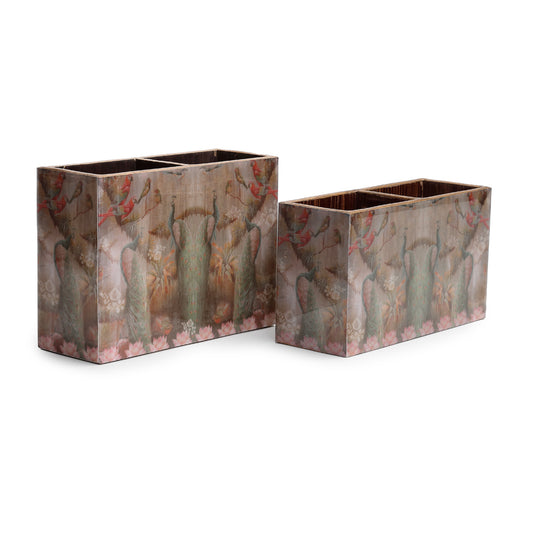 Set of two Peacock Glossy Organiser with two compartments in sepia tones