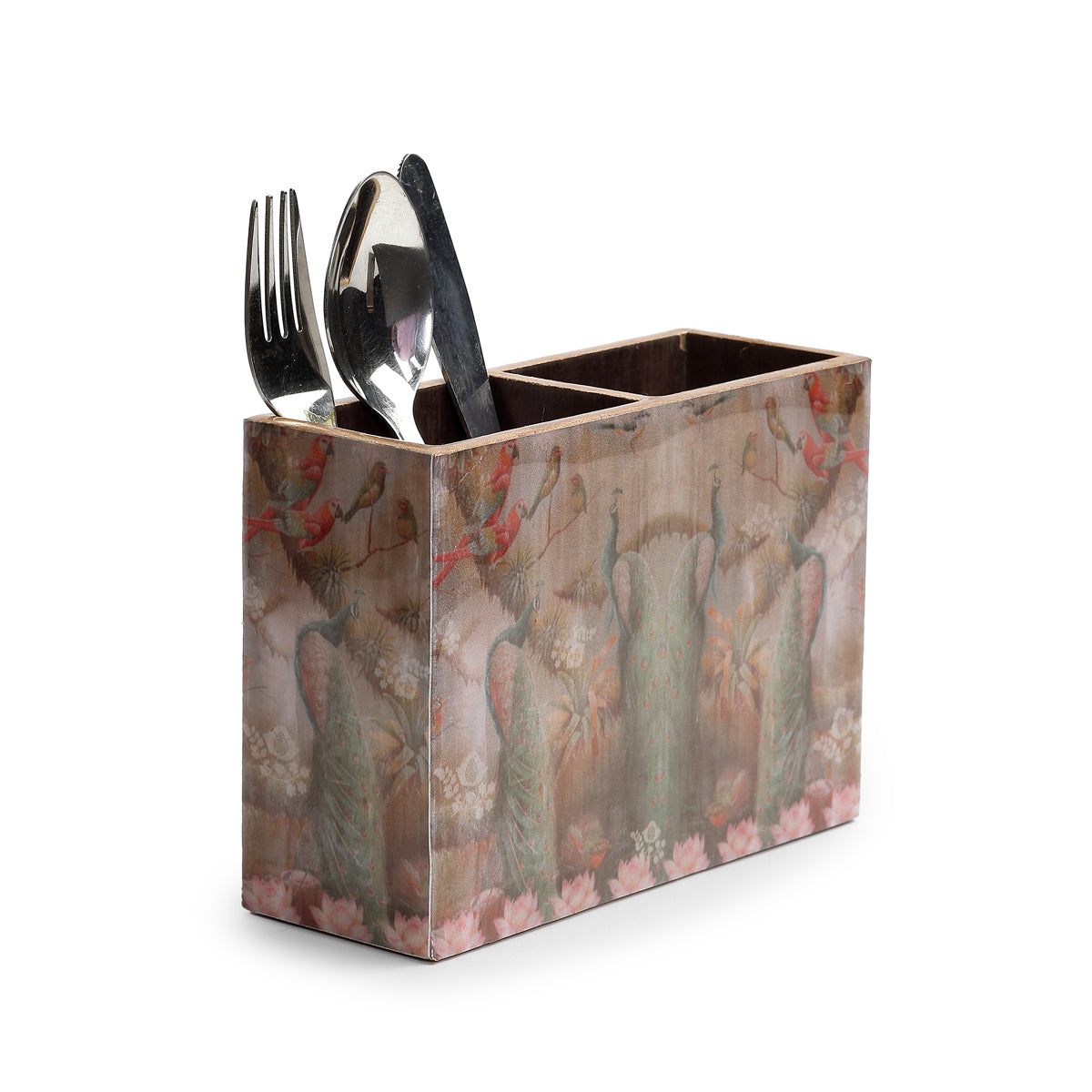 Peacock & Glossy Organiser stand holding cutlery in one compartment