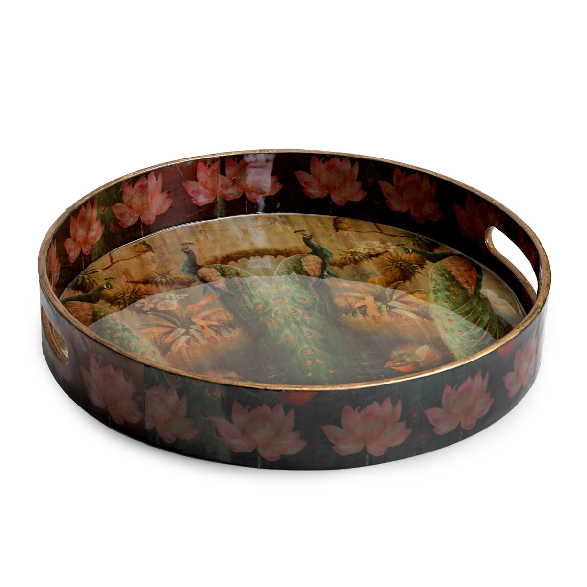 Round glossy tray with a Peacock design - Artychoke