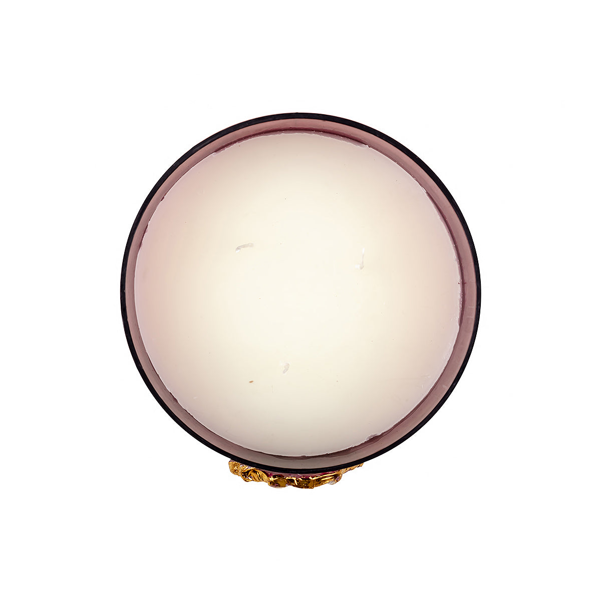 The top View of a Three wick Drak Pink Candle with white scented wax