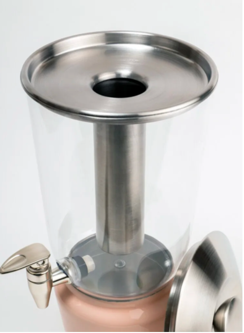 Blush Rose Luminique dispenser in Powder Pink in stainless steel and BPA free acrylic, with cover removable for easy access and cleaning