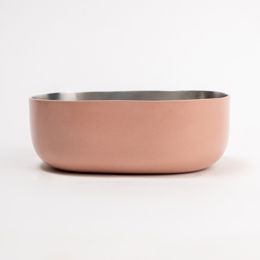 Side View of a Stainless Steel Celestique Bowl in blush rose pink