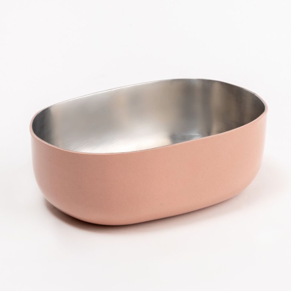 top view of a stainless steel Celestique Bowl in blush rose pink