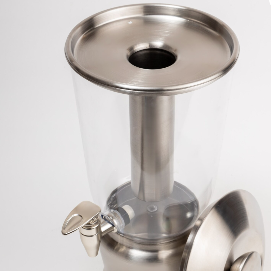 Moonlit Silver Luminique Dispenser in stainless steel and BPA free acrylic with openable top ice chamber easy access and cleaning