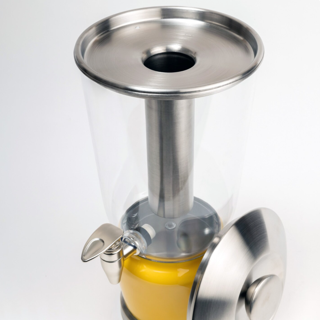 Citrus Burst Luminique dispenser in Vibrant yellow made in stainless steel and BPA free acrylic with openable top chamber for easy access and cleaning