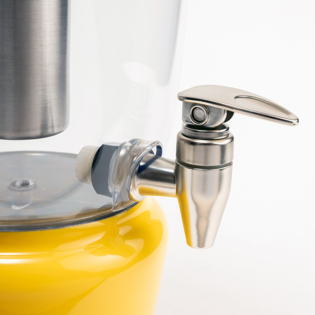 Citrus Burst Luminique dispenser in Vibrant yellow with a high quality spigot tap in stainless steel