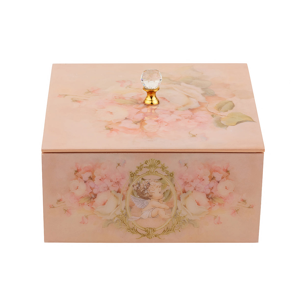 soft pink box crystal, vintage roses, baby cherubs,  ornate gold frames Square Box