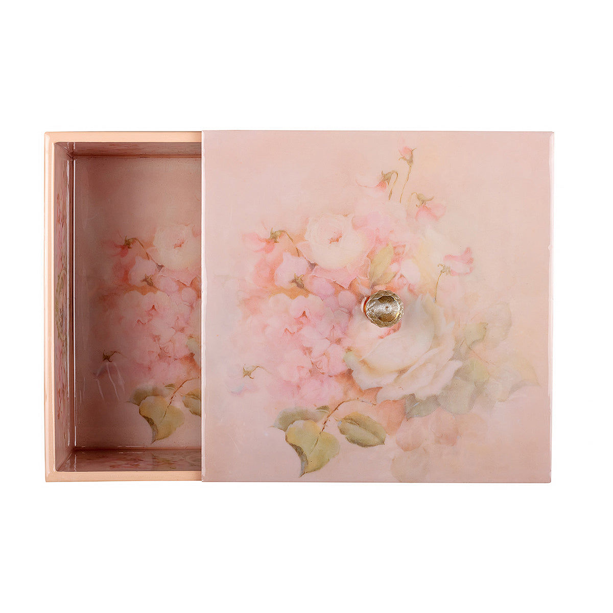soft pink vintage roses, baby cherubs, and ornate gold frames Square Box