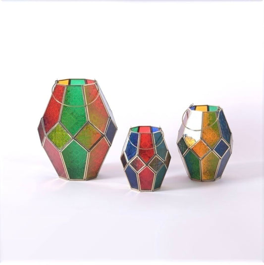 Brass Stained Glass Lantern of Multicolor