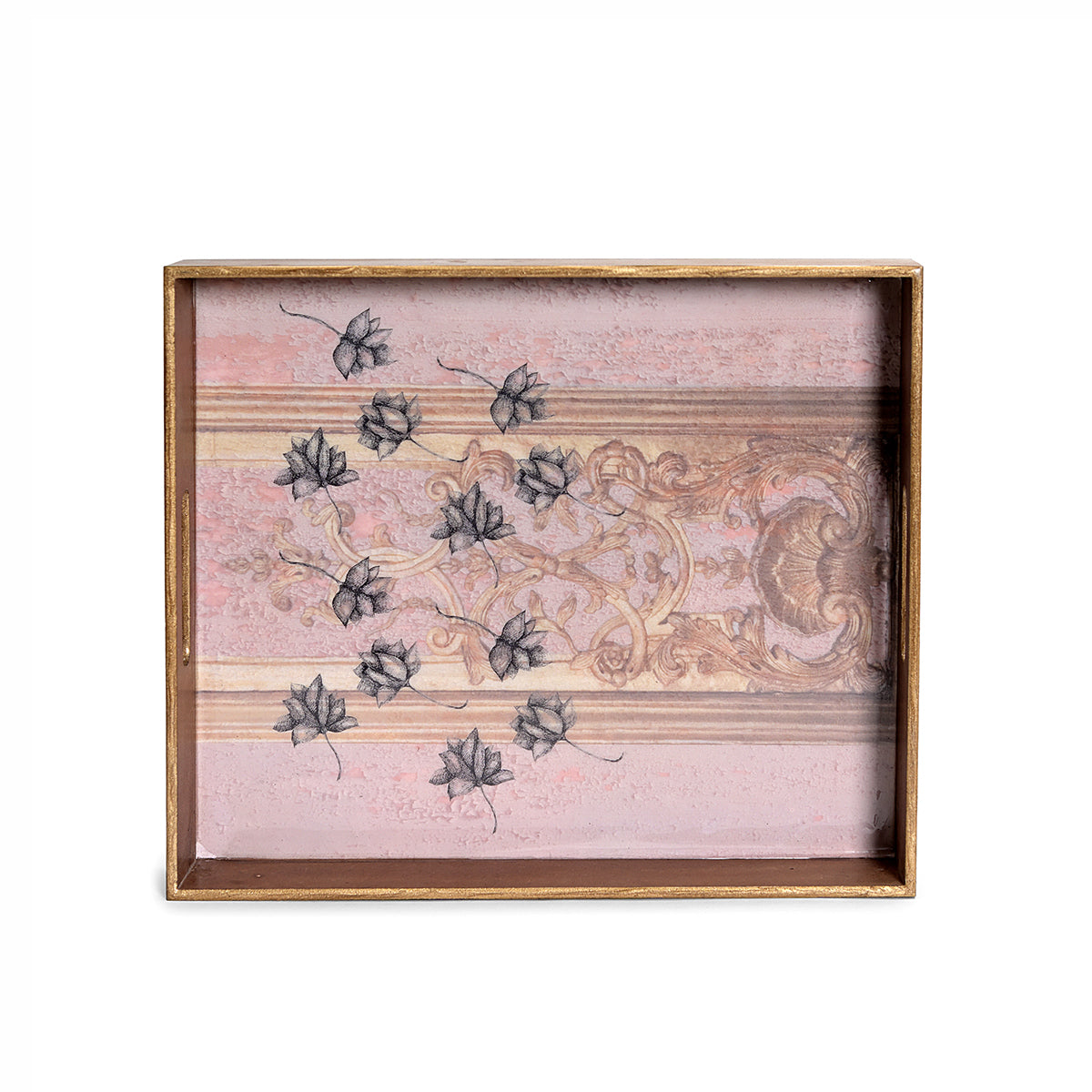 Buy Antique Lotus Rectangular Wooden Tray