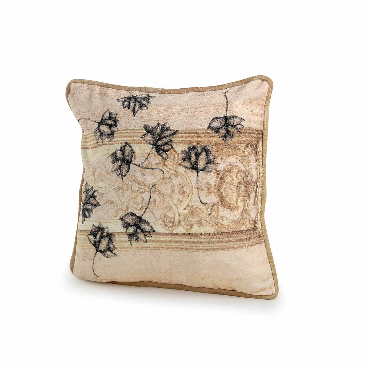Gold, Grey, Black & Sepia Tones Antique Lotus Cushion Cover