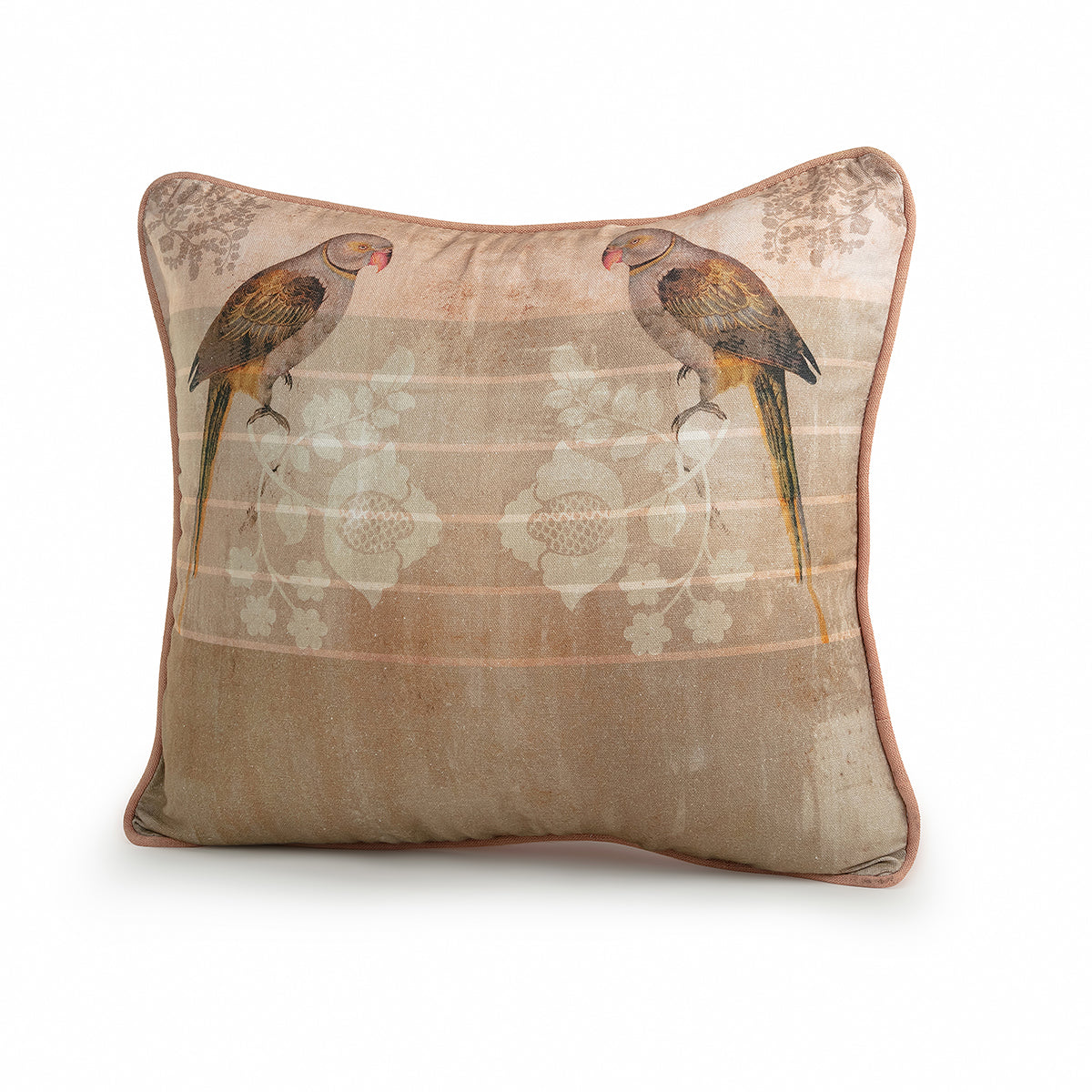 Smooth & luxurious Shades of gold & pink Parrot Green Cushion Cover