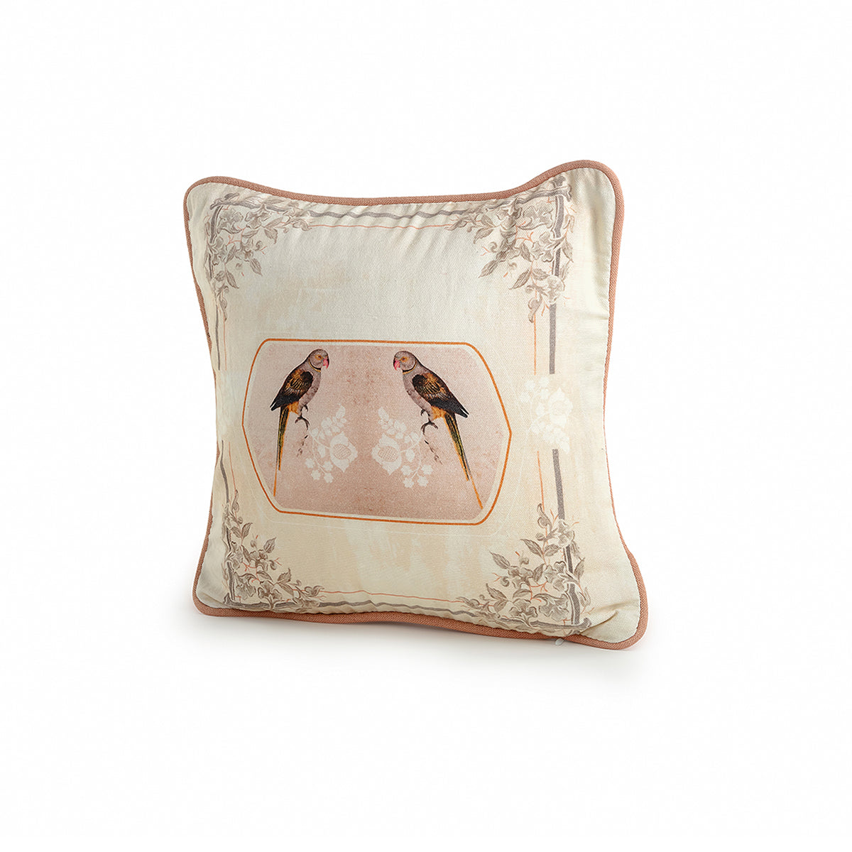 Shades of Gold & Pink Parrot Boota Cushion Cover